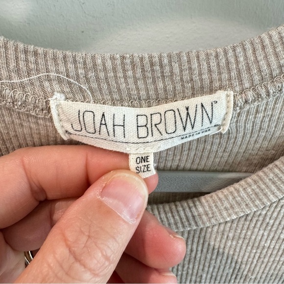 Joah Brown Ribbed Longline T Shirt Oatmeal One Size - Picture 2 of 4